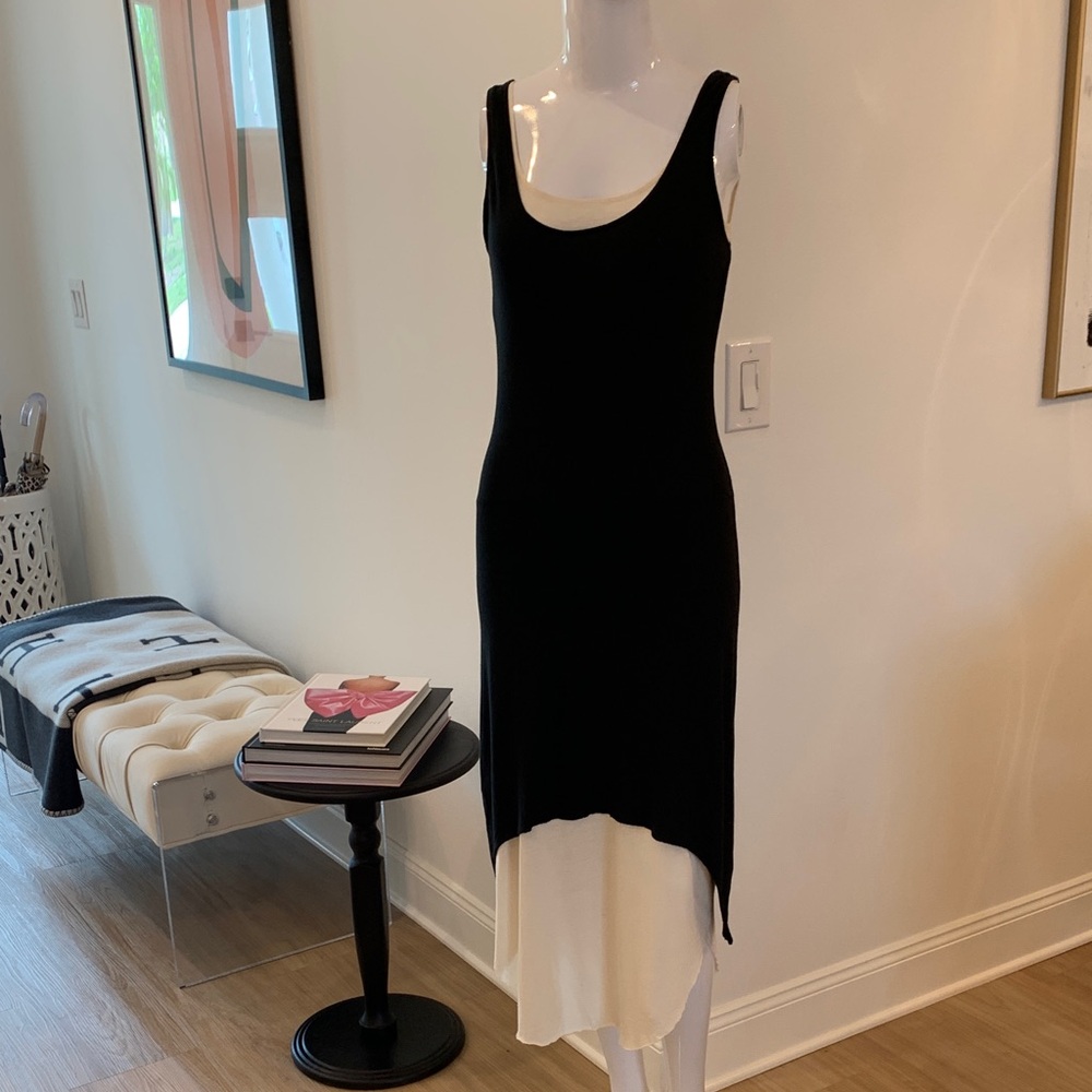 Peruvian Connection Black & Cream High-Low Layered Dress